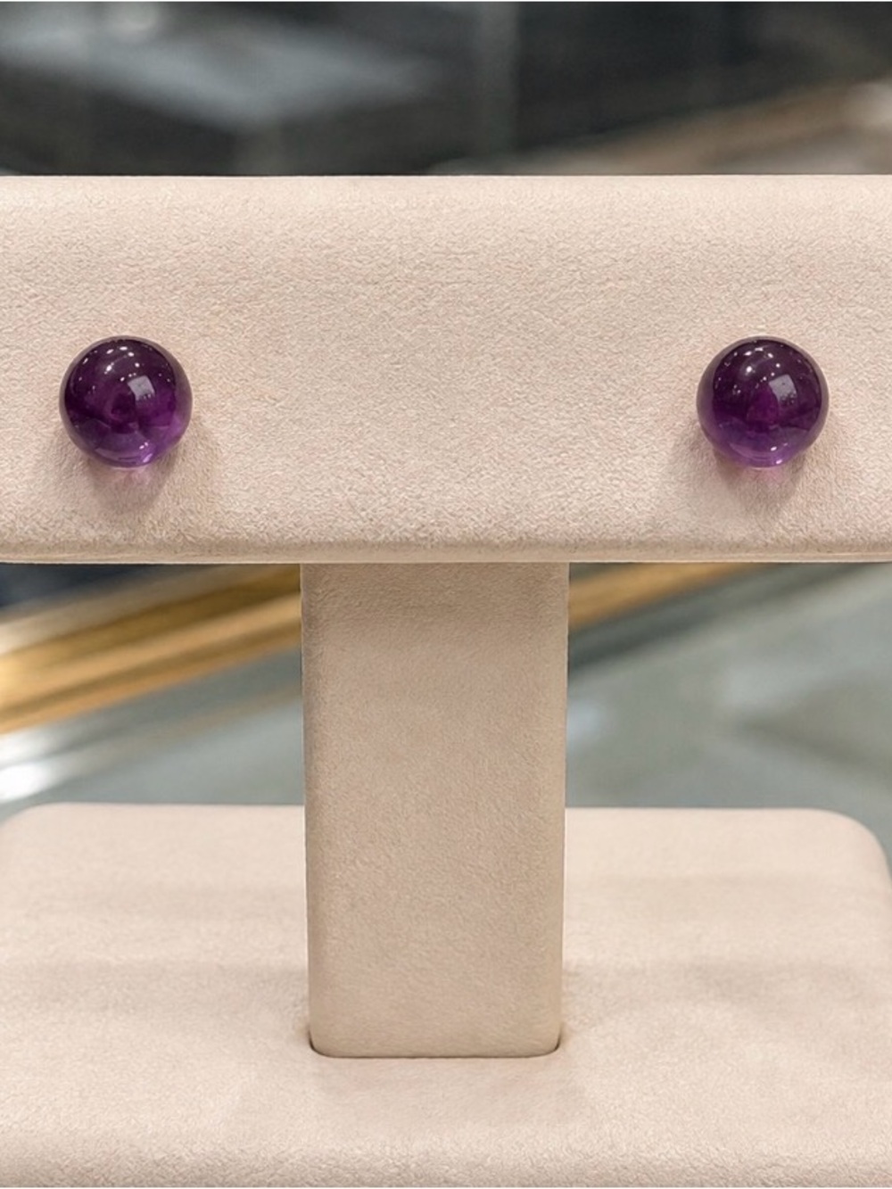 10K Gold Marked - Amethyst Round Ball Stud Earrings Purple Gemstone